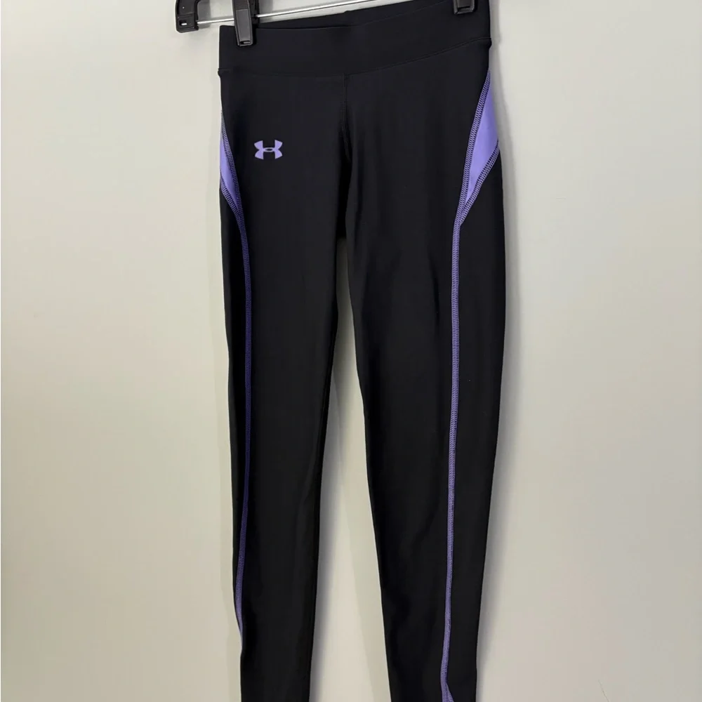 Under Armour ColdGear Compression Leggings Black Purple XS Warm Workout - Picture 6 of 10